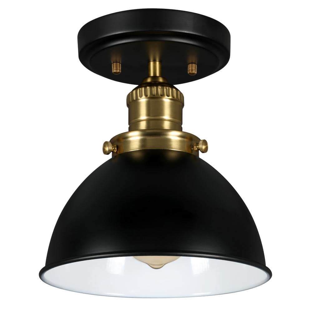 Savannah Matte Black and Chrome Farmhouse Semi-Flush Ceiling Light