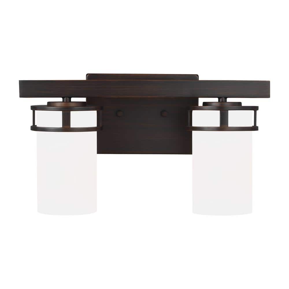 Bronze Prairie Inspired 2-Light Bathroom Vanity with Etched Glass