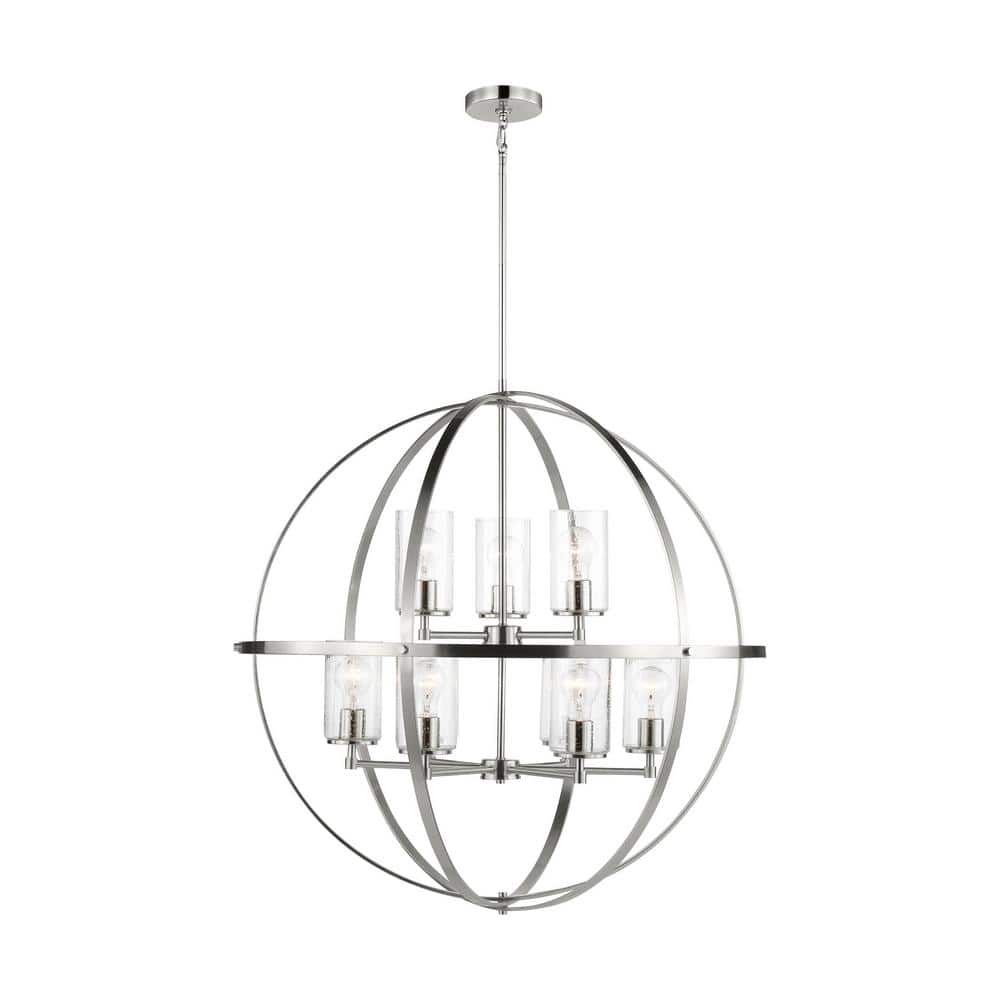 Alturas Brushed Nickel 9-Light Globe Chandelier with Clear Seeded Glass