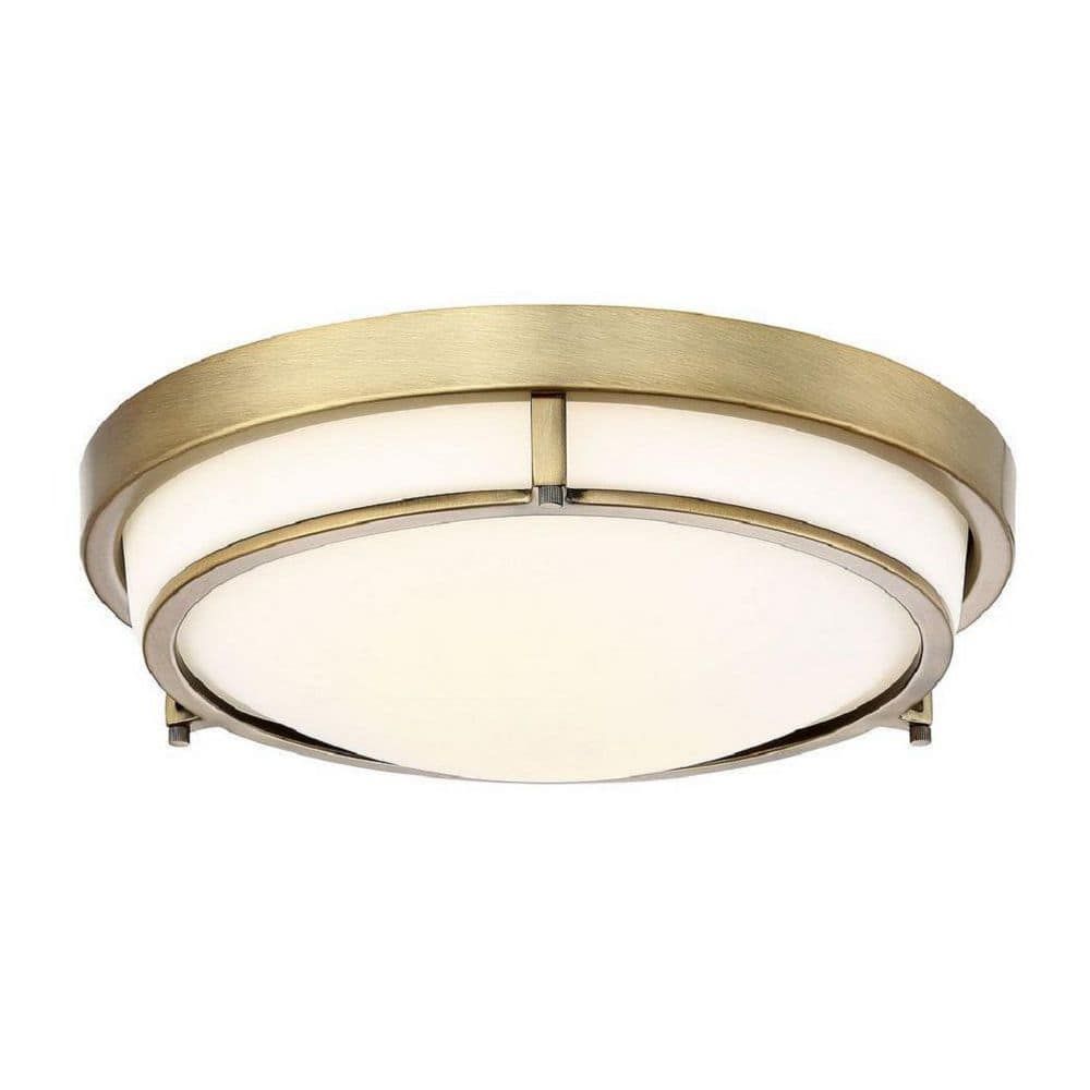 Poppy Lane 13" Sleek 2-Light Flush Mount in Natural Brass and White Glass