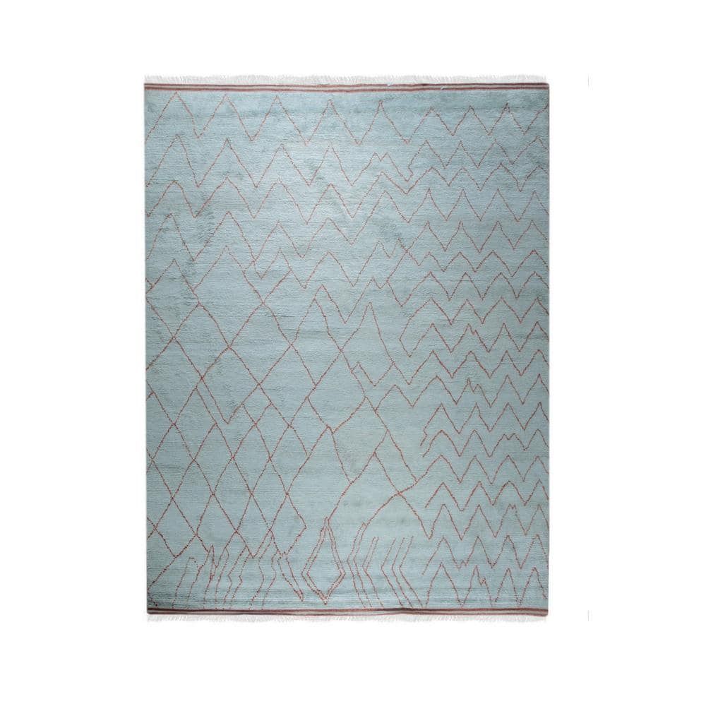 Light Blue Hand-Knotted Wool Moroccan Area Rug, 8' x 10'