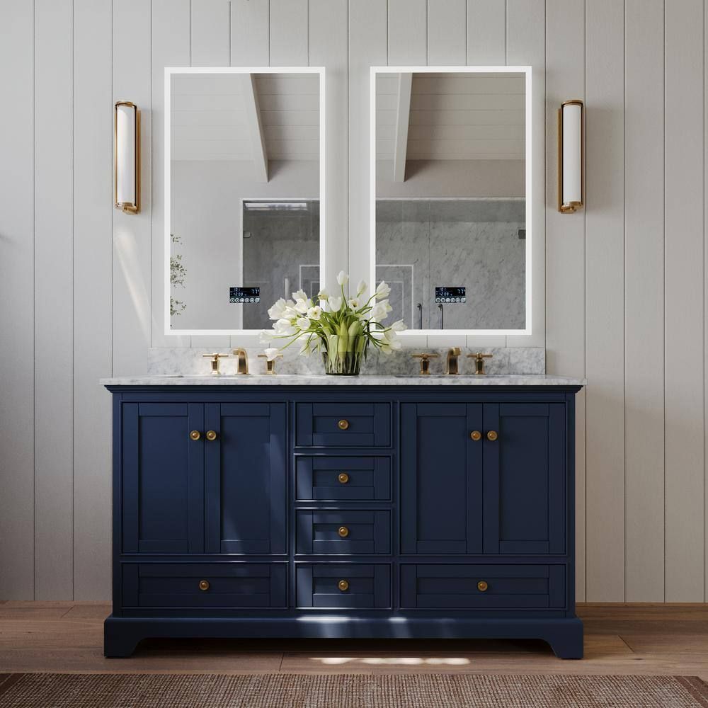 Audrey 60 in. Heritage Blue Double Bath Vanity with Marble Top