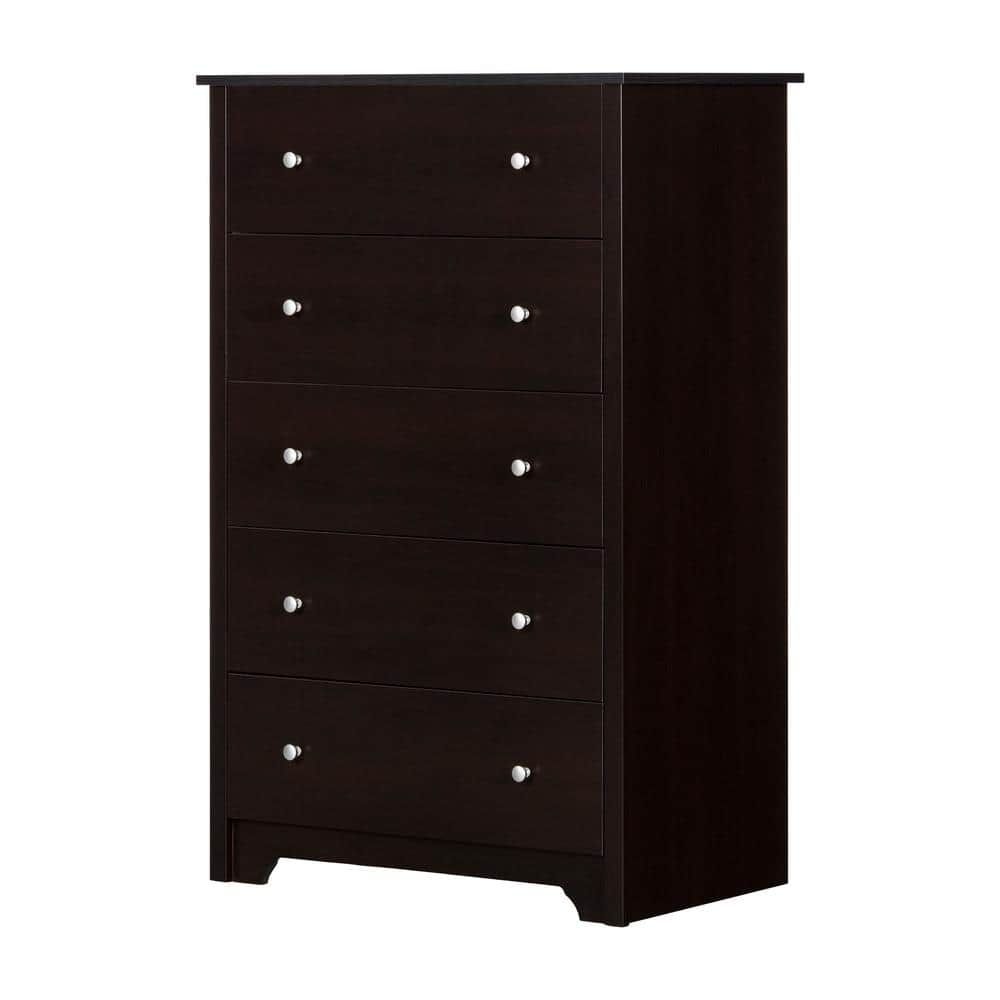 Modern Vertical 5-Drawer Chest in Rich Brown with Soft Close
