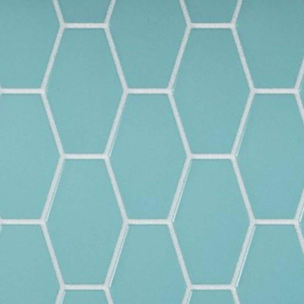 Aqua Elongated Hexagon Matte Glass Mosaic Tile