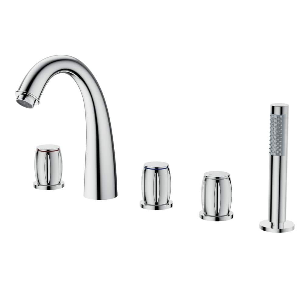 Chrome Plated 3-Handle Deck Mount Roman Tub Faucet with Hand Shower