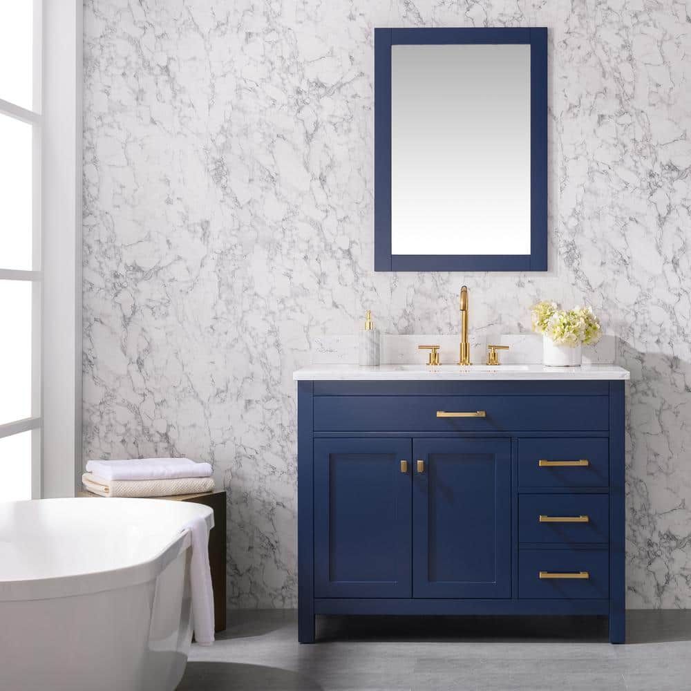 Navy Blue 42" Freestanding Solid Wood Bathroom Vanity