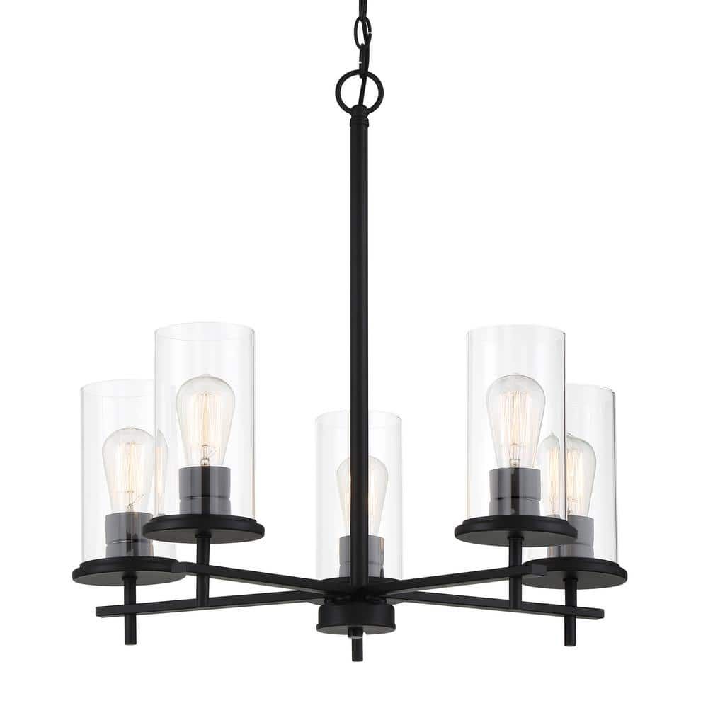 Coal Black 5-Light Chandelier with Clear Glass Shades