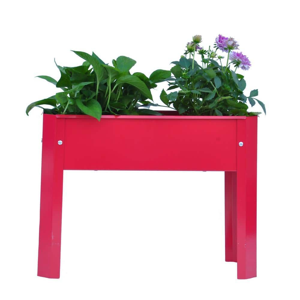 Red Galvanized Steel Elevated Garden Bed with Drainage System