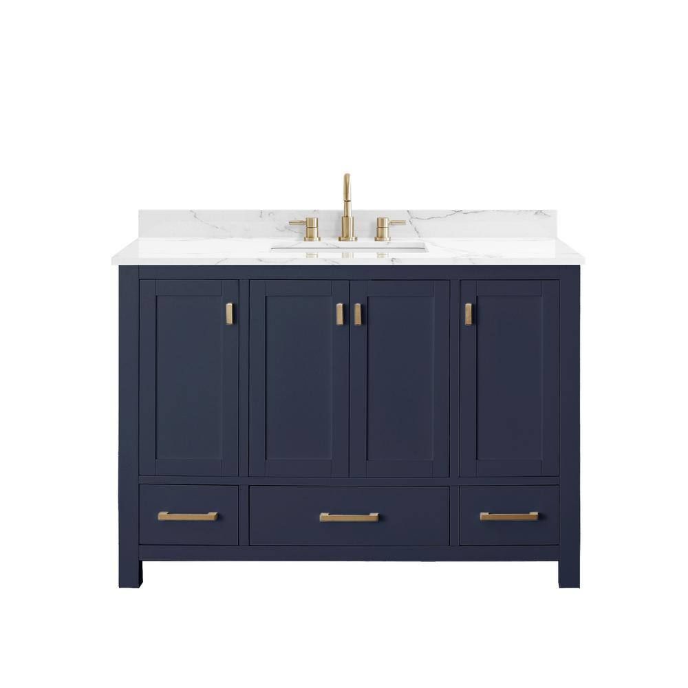 Navy Blue Solid Wood Single Sink Vanity with Stone Top