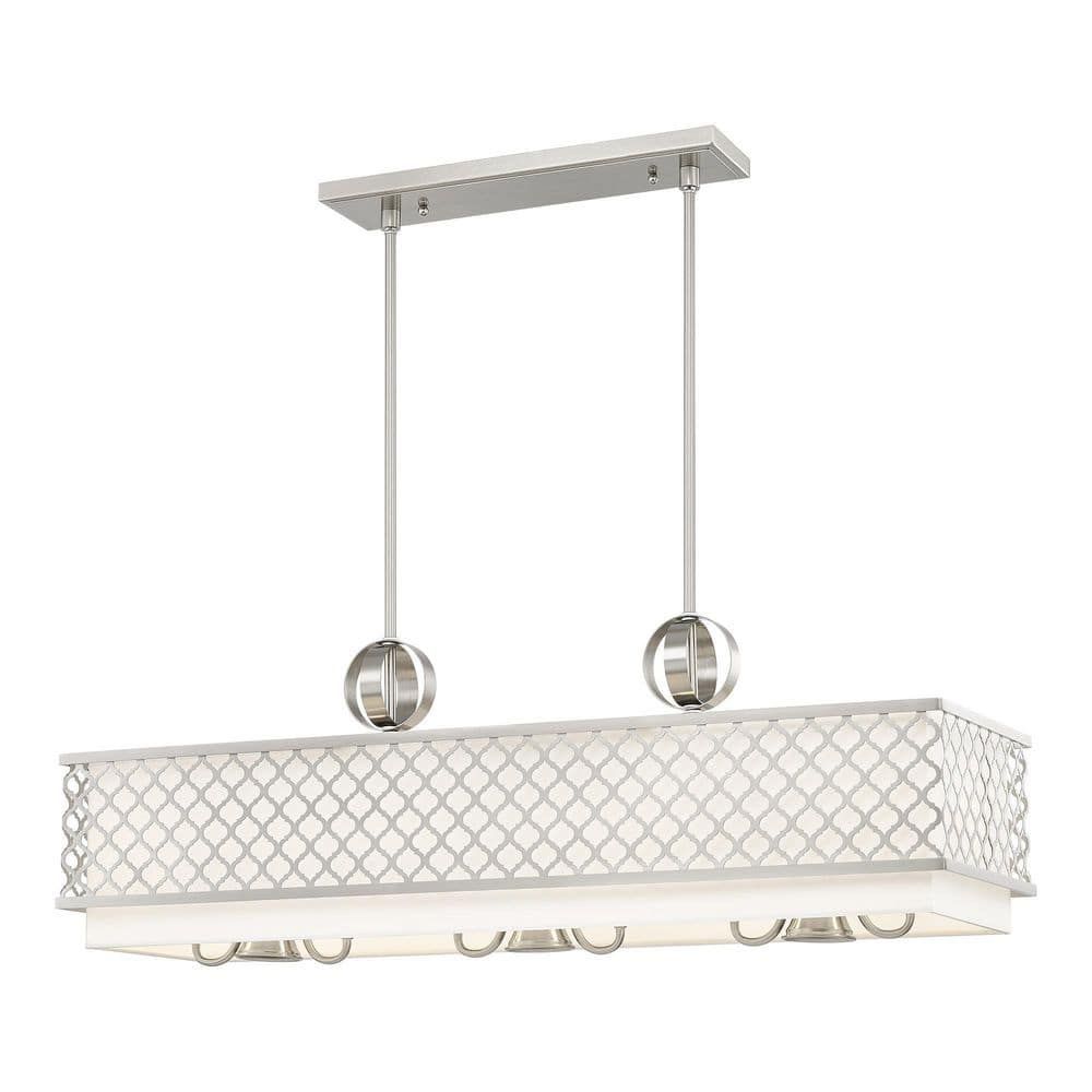 Arabesque Brushed Nickel 9-Light Linear Chandelier with Fabric Shade