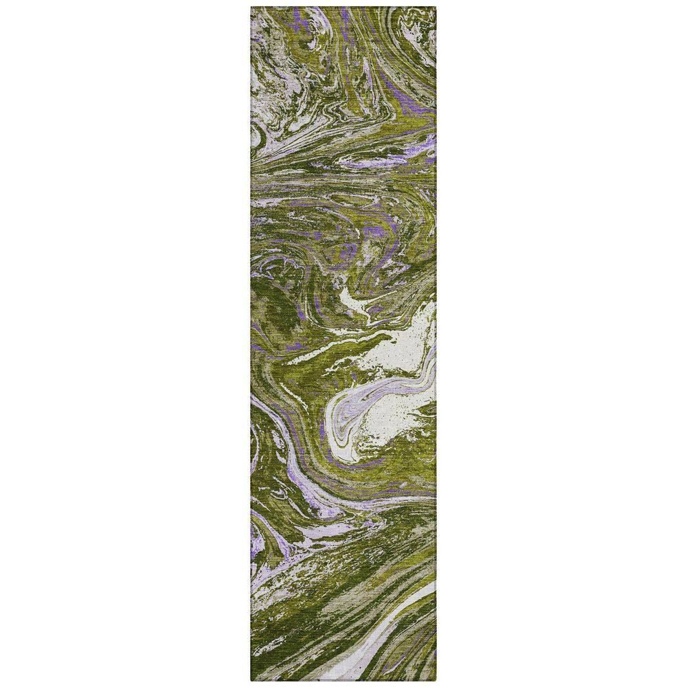 Olive Abstract Washable Synthetic Runner Rug 2'3" x 7'6"