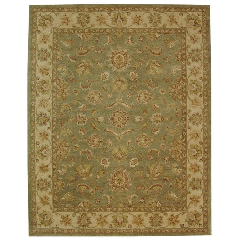 Elegant Ivory Tufted Wool Area Rug, Handmade 5' x 8'