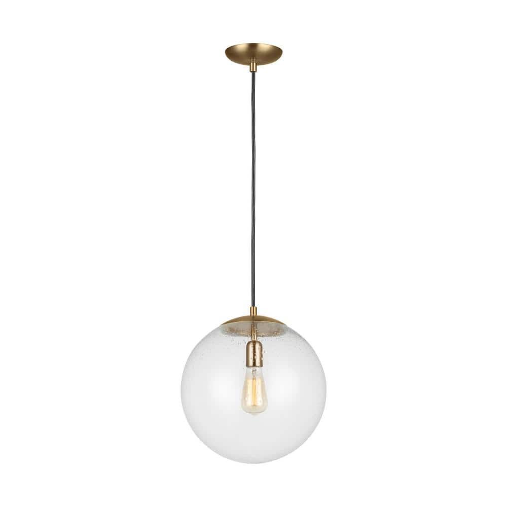 Satin Brass Globe Pendant with Clear Seeded Glass Shade