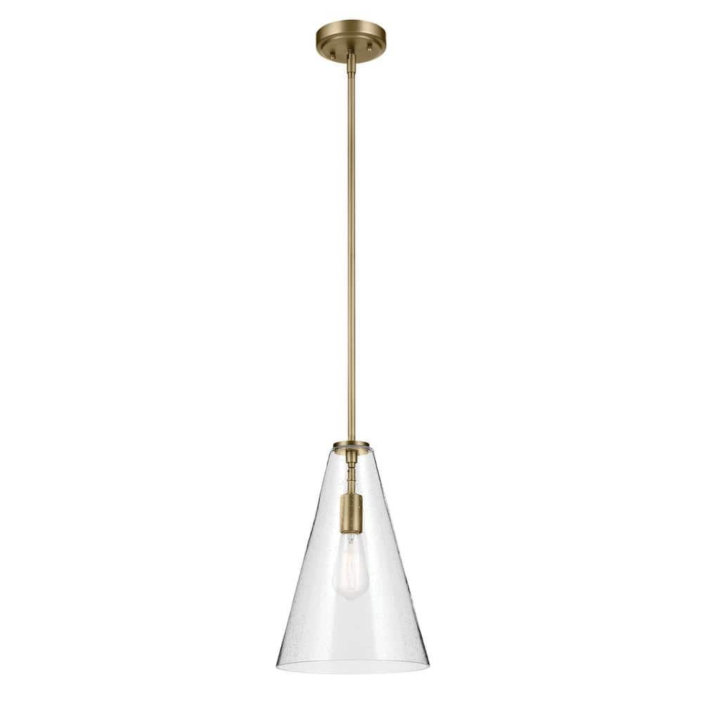 Natural Brass Mini Pendant with Clear Seeded Glass Shade