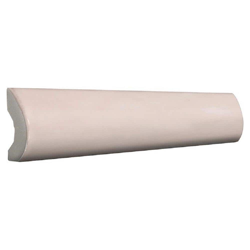 Soft Pink Glossy Ceramic Pencil Bullnose Tile Trim, 8-inch