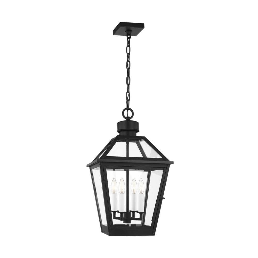 Hyannis Textured Black Classic Lantern-Style Pendant with Clear Glass