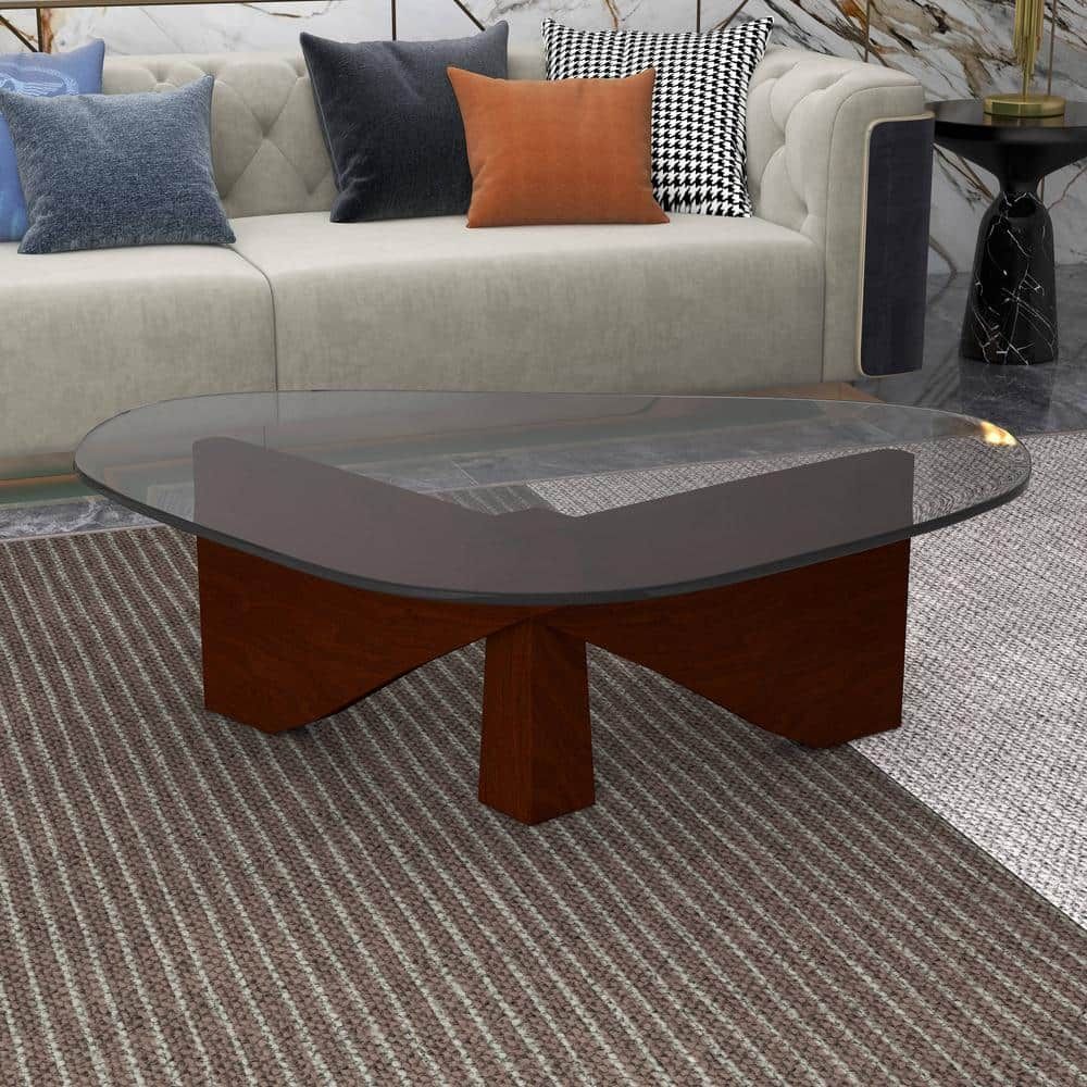 Imperial Dark Walnut Triangular Coffee Table with Glass Top