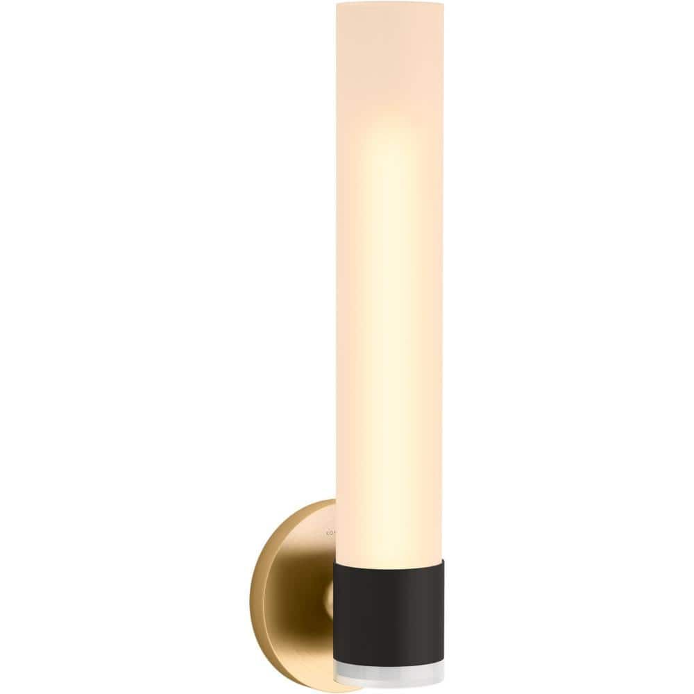 Purist Minimalist Black and Brass Vanity Sconce with Frosted Glass