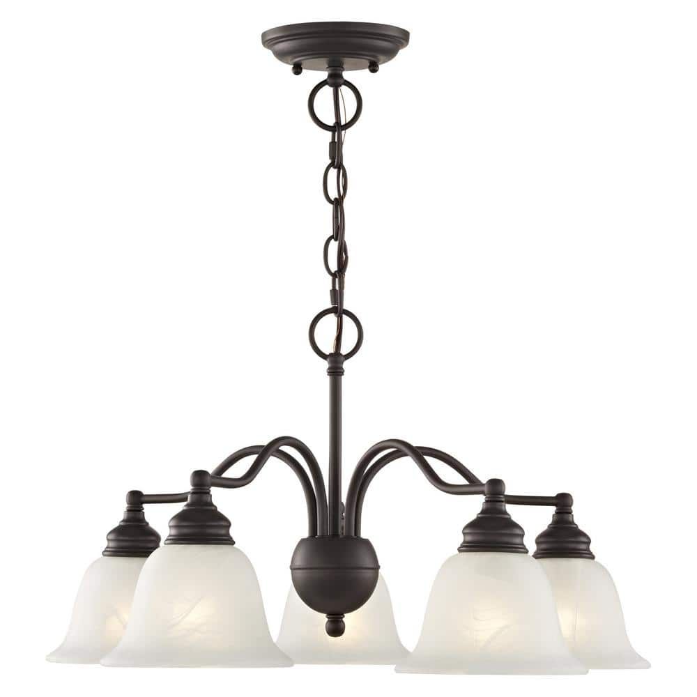 Elegant Bronze 5-Light Outdoor Chandelier with White Alabaster Glass