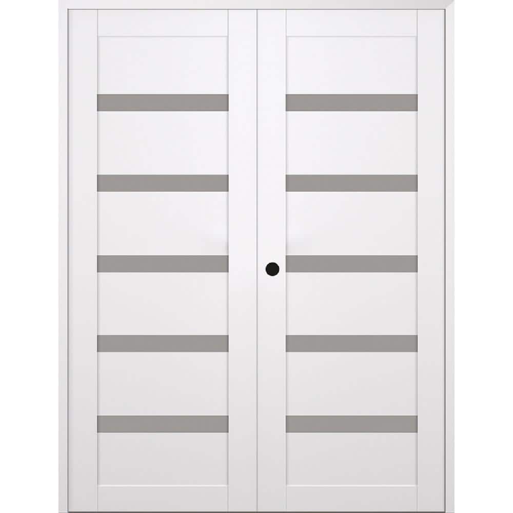 Leora Snow White Frosted Glass Pine Composite Prehung Interior Door