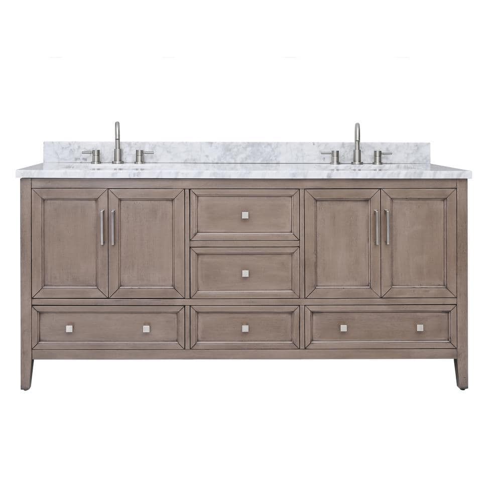 Gray Oak Double Vanity with Carrara White Marble Top