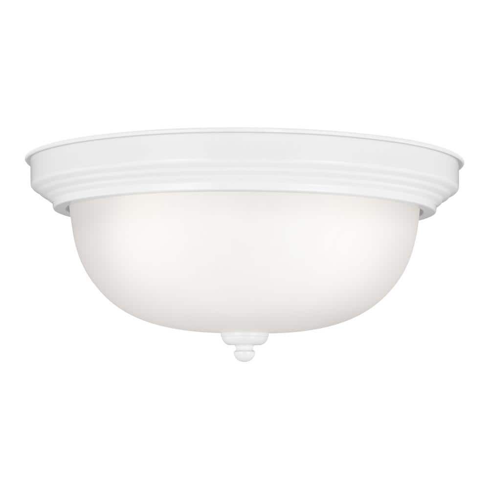 Transitional 14.5'' White Glass Bowl Flush Mount Ceiling Light