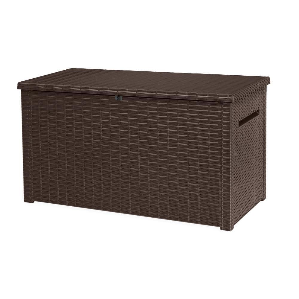 Java 230Gal Oversized Wicker-Resin Deck Box with Lockable Lid - Brown