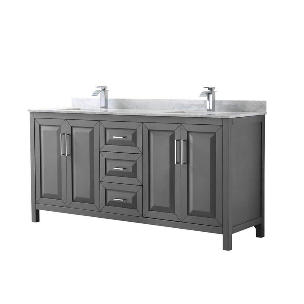 Daria 72" Dark Gray Double Bathroom Vanity with Carrara Marble Top