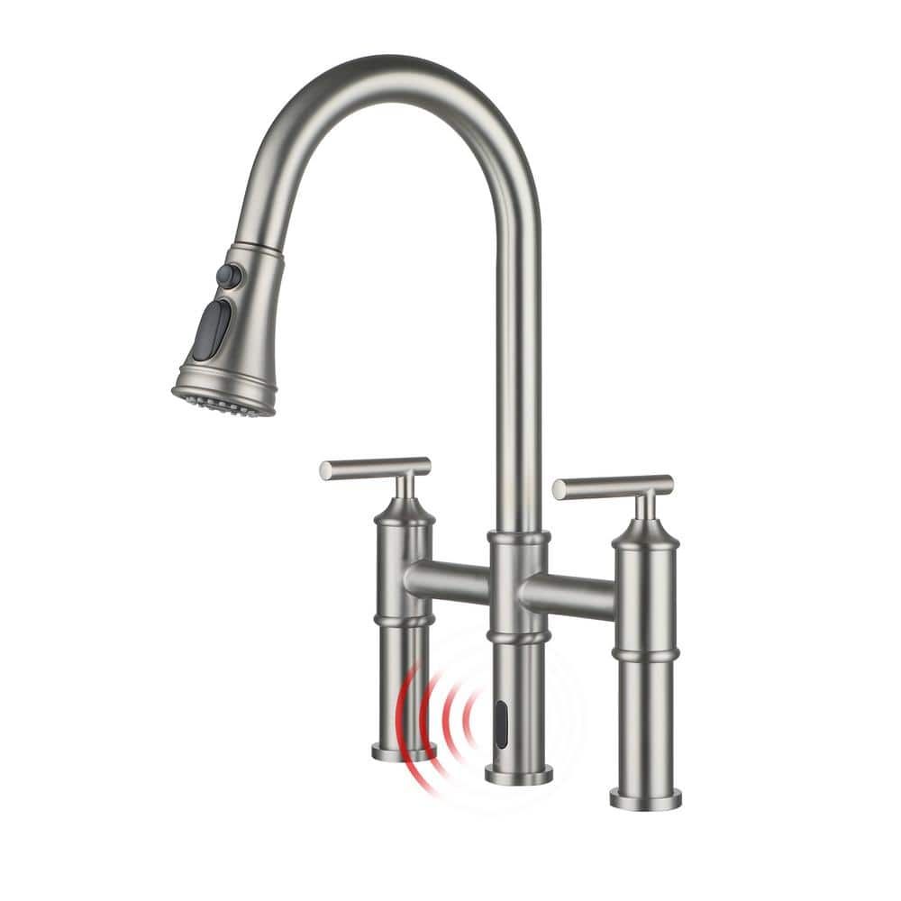 Brushed Nickel Double Handle Pull-Out Sprayer Kitchen Faucet