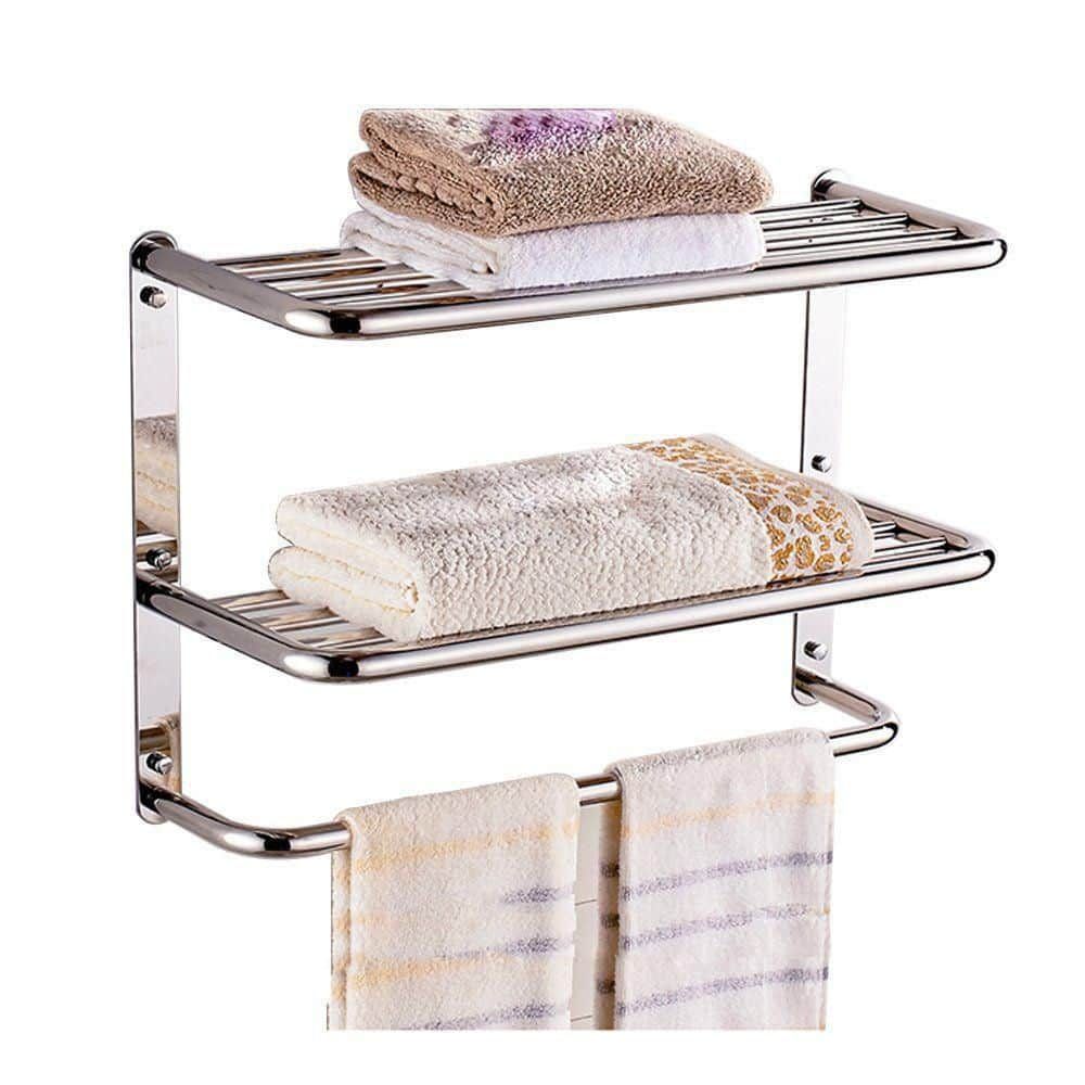 24-Inch Polished Stainless Steel Wall-Mounted Double Towel Rack