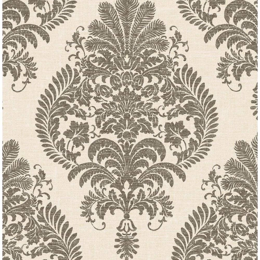 Charcoal and Ivory Damask Removable Washable Wallpaper