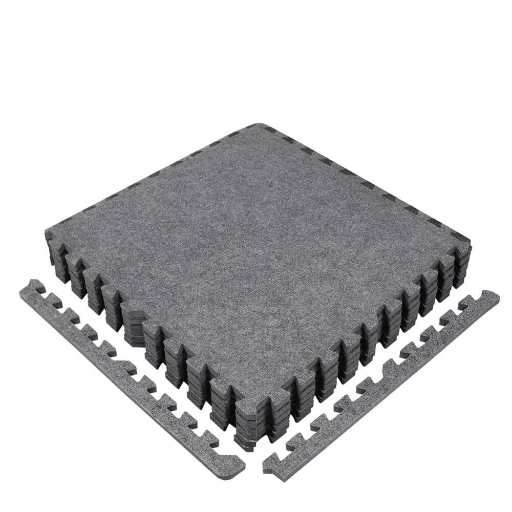 Gray 24" x 24" Interlocking Carpet Tile Set