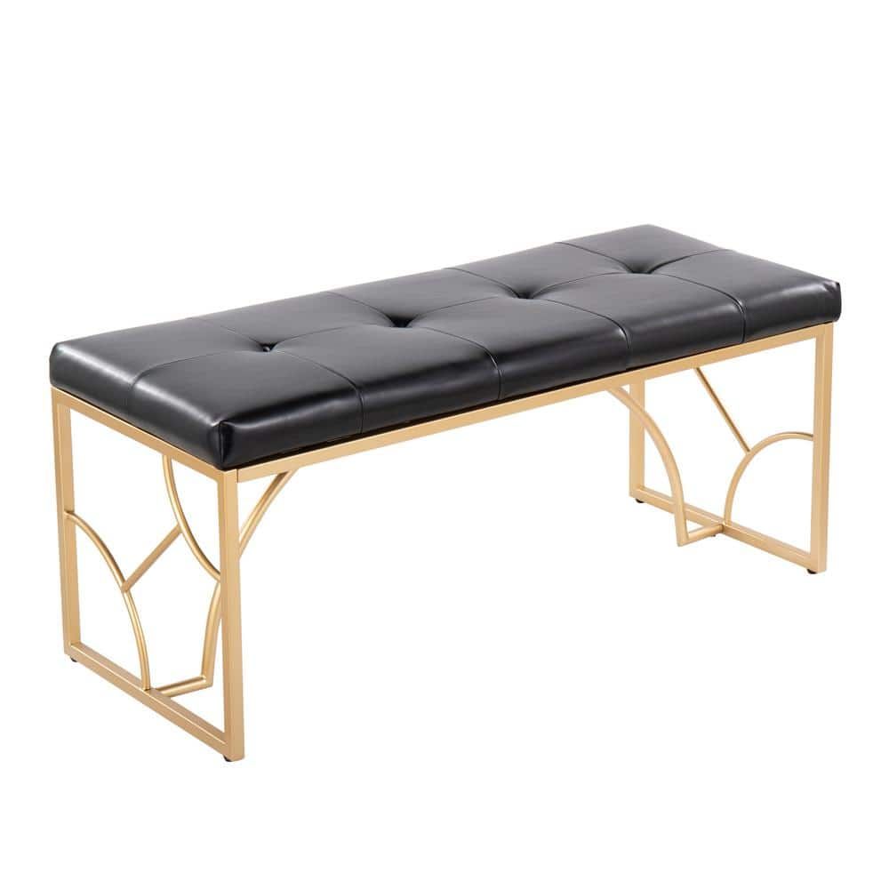 Constellation Black Faux Leather and Gold Metal Bench