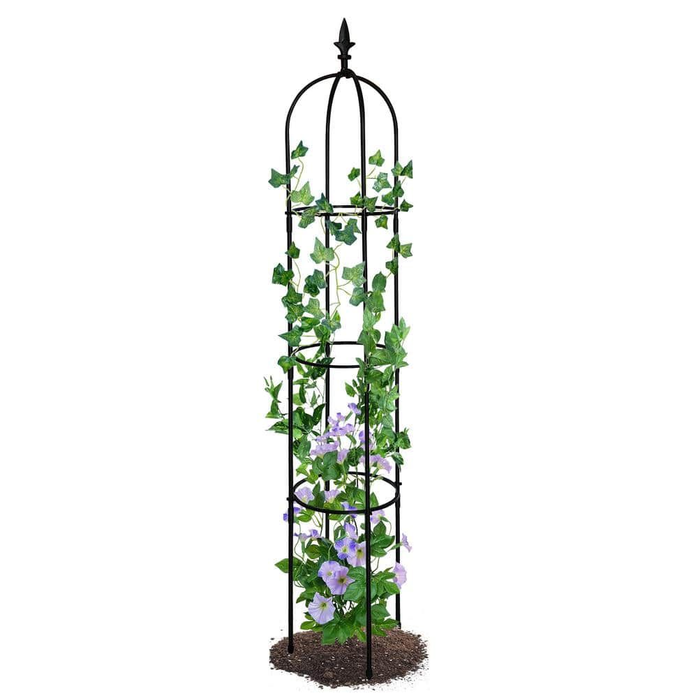 64.2 in. Black Metal Garden Obelisk Trellis Stand