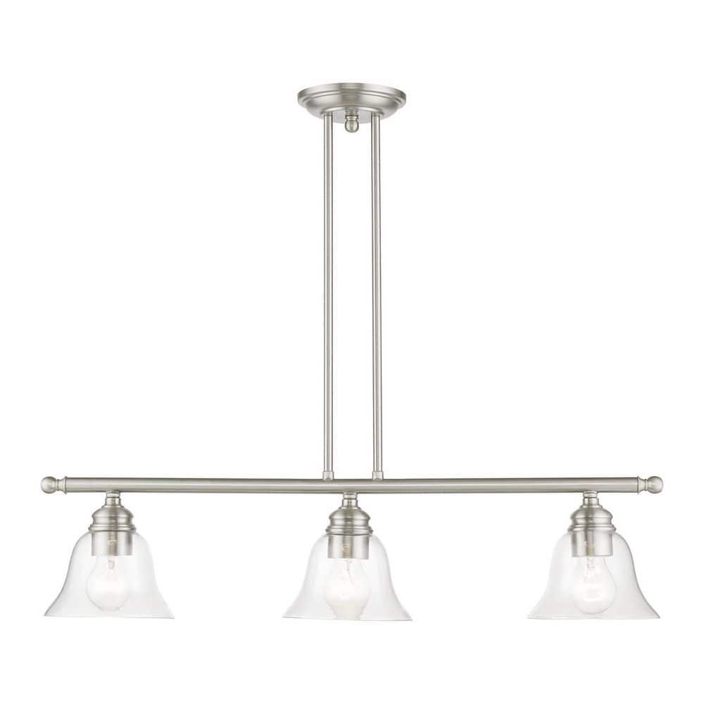 Elegant Brushed Nickel 3-Light Linear Chandelier with Hand-Blown Glass