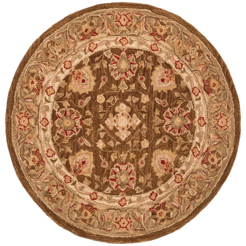 Handmade Anatolia Inspired 8' Round Wool Area Rug in Brown/Green