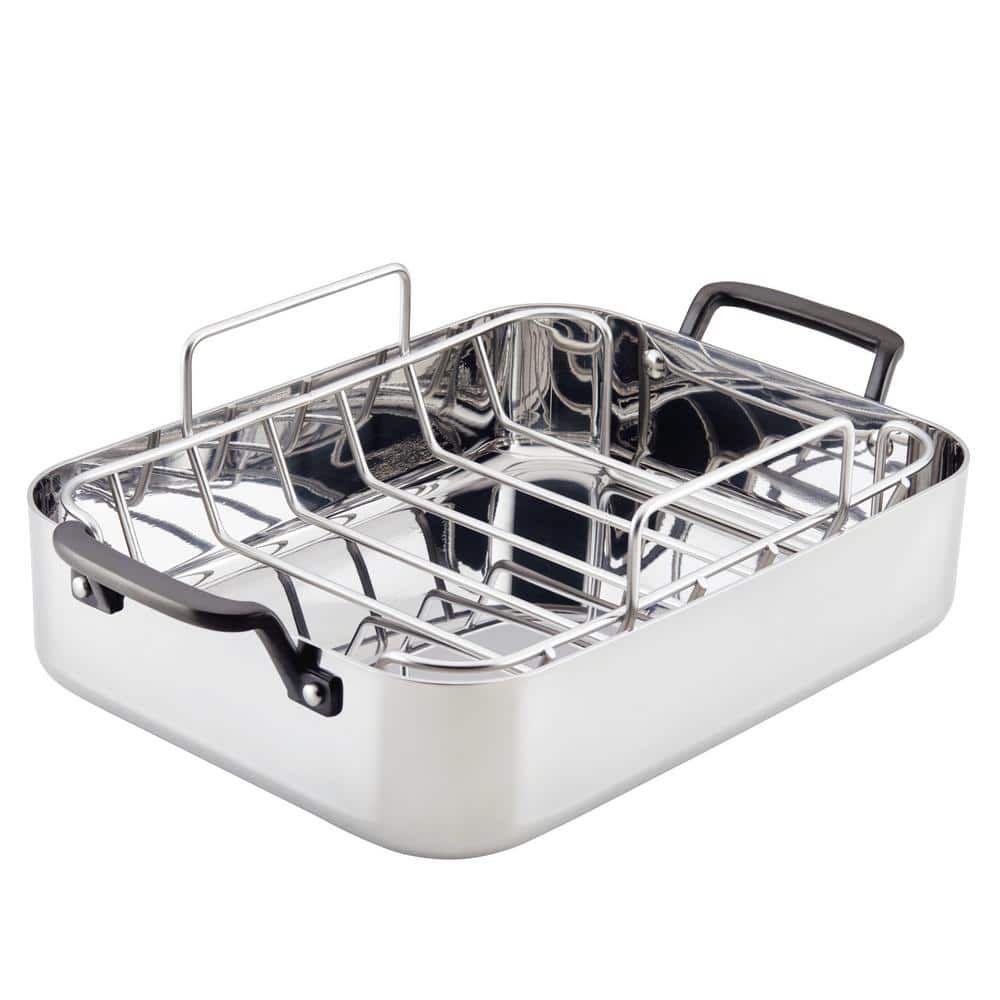 10.4 qt Polished Stainless Steel Roasting Pan with Rack