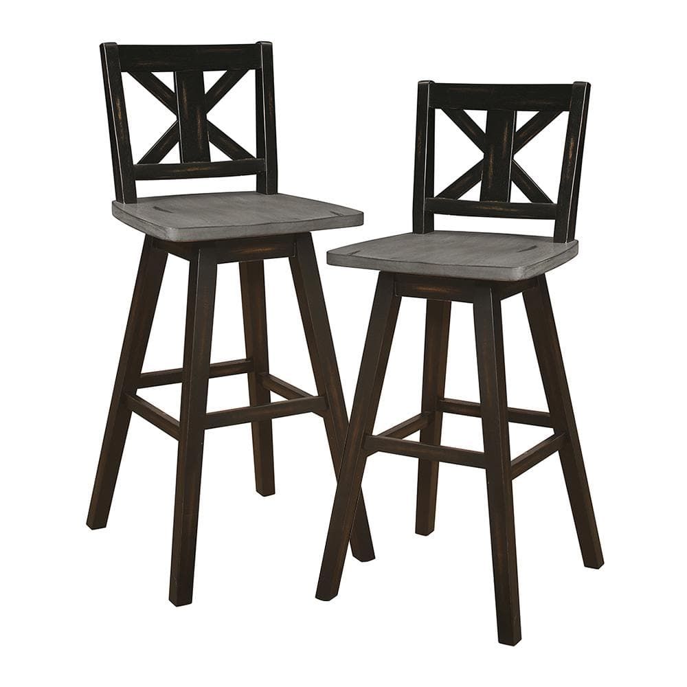 Distressed Gray and Black Wood Swivel Pub Stools Set of 2