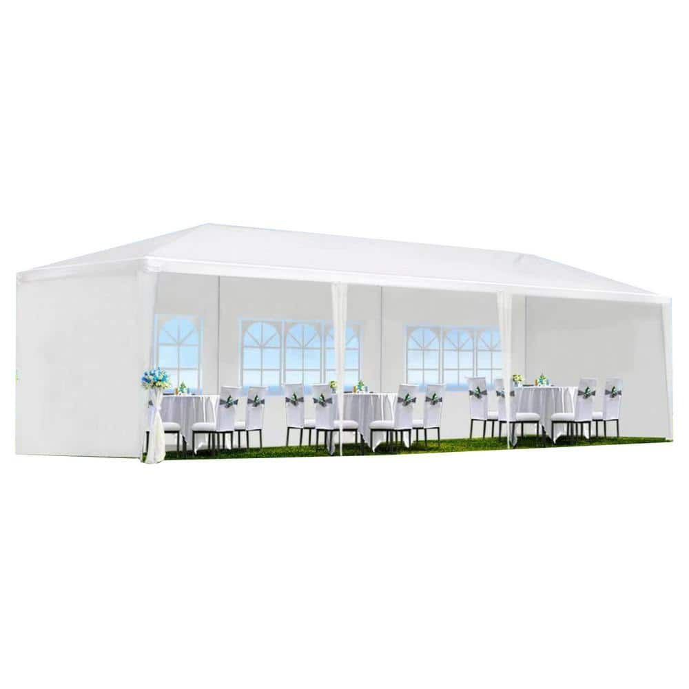 10 ft. x 30 ft. White Metal Wedding Party Canopy Tent with Sidewalls