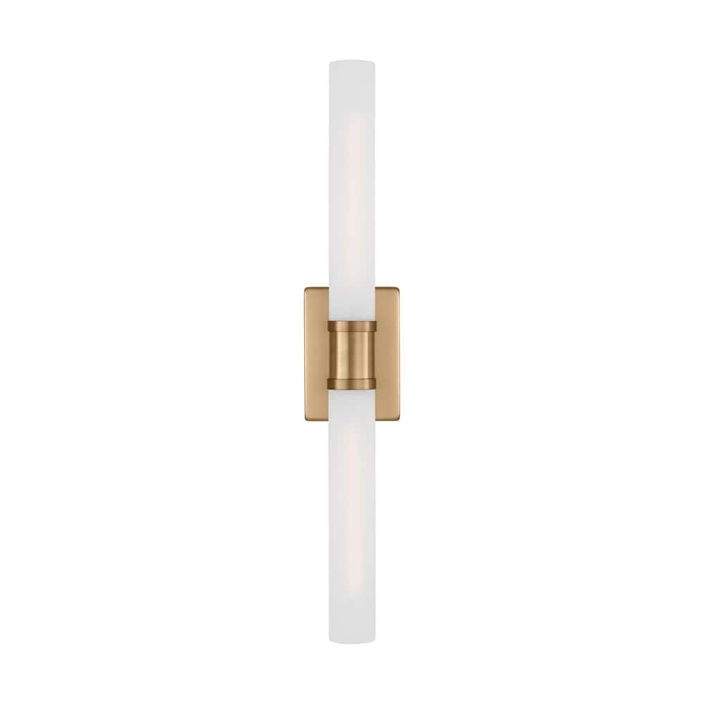 Satin Brass 2-Light Dimmable Vanity Light with Frosted Glass