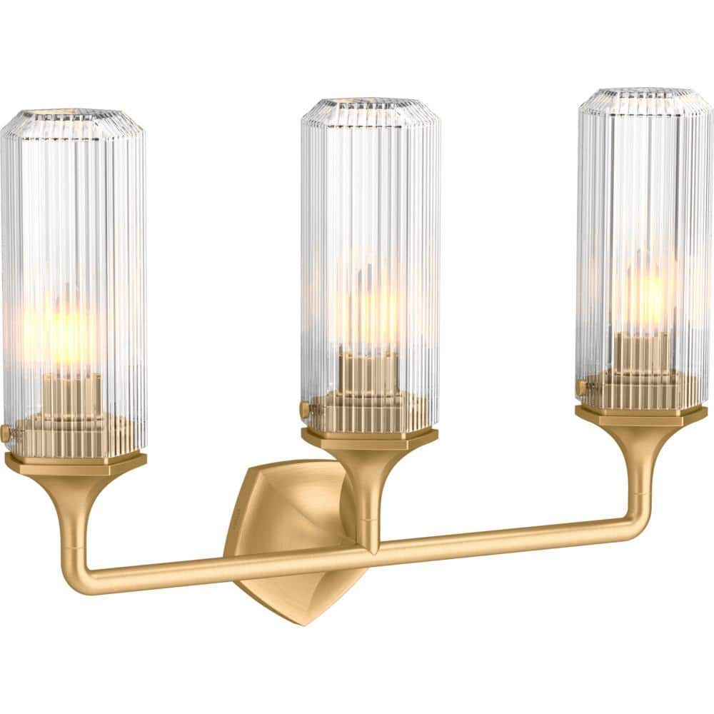 Elegant Occasion 24" Brushed Brass Three-Light Sconce with Clear Glass