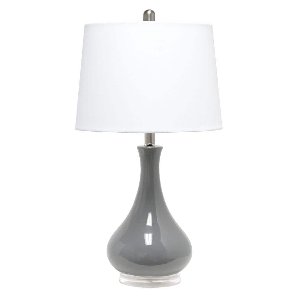 Gray Ceramic Teardrop Table Lamp with White Cotton Shade