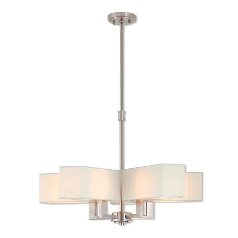 Rubix Angular Brushed Nickel 5-Light Chandelier with Off-White Shades