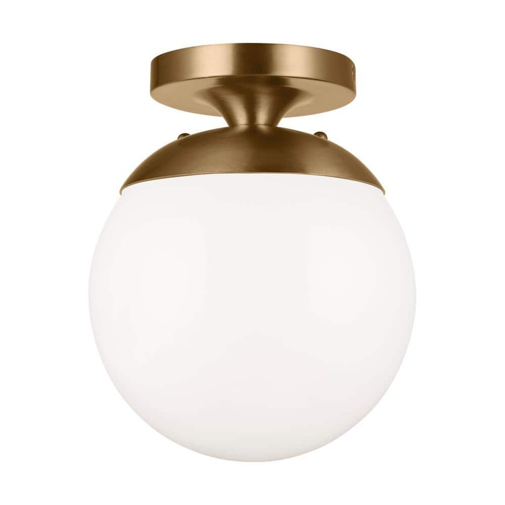 Satin Brass Globe Semi-Flush Mount Light with White Glass