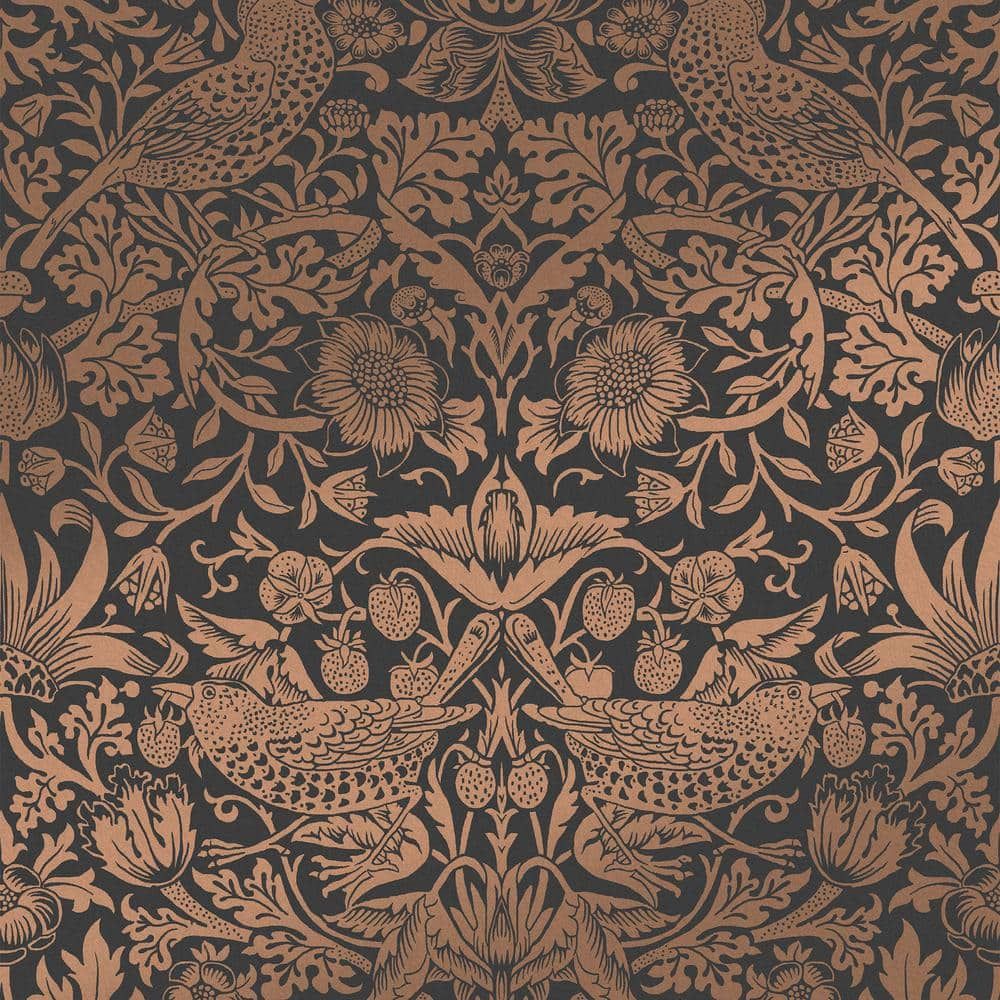 Strawberry Thief Charcoal and Copper Vinyl Wallpaper Double Roll