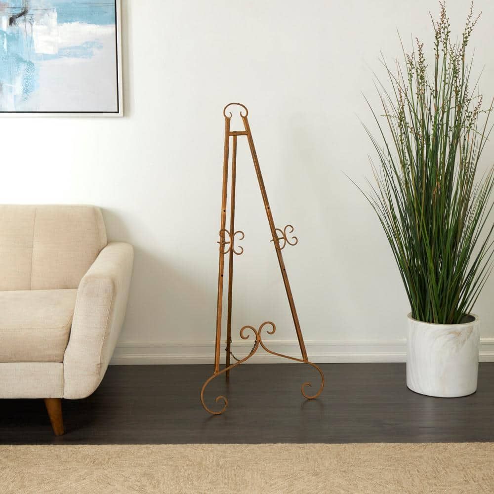 Gold Metal Scroll Adjustable Floor Easel with Chain Support