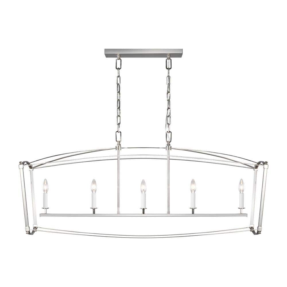 Polished Nickel 5-Light Linear Chandelier with Candelabra Bulbs