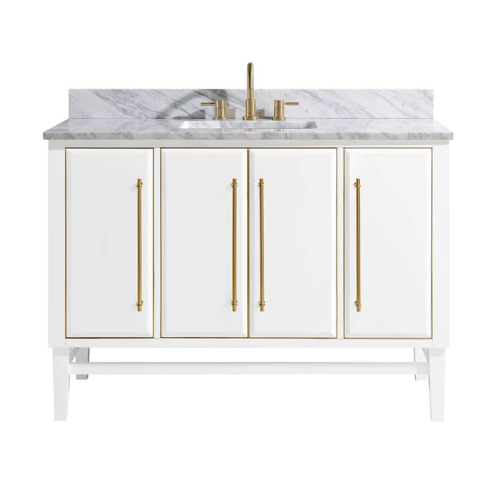 Mason 49'' White and Gold Freestanding Vanity with Marble Top