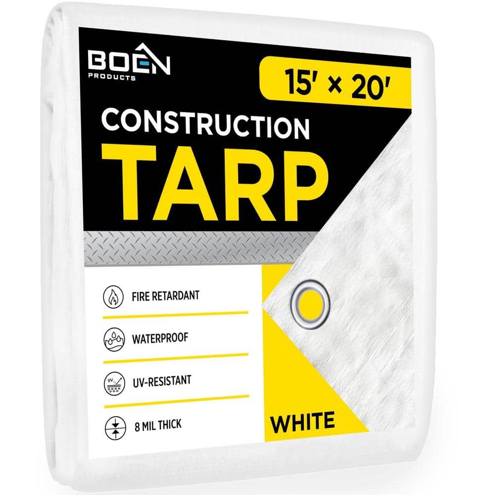 15' x 20' White Fire Retardant Construction Tarp