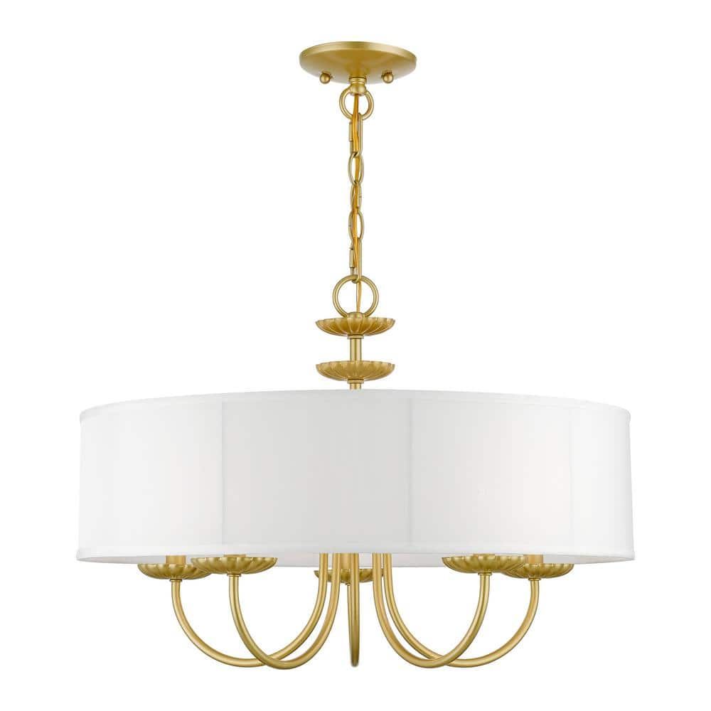 Brookdale Soft Gold 5-Light Pendant with Off-White Drum Shade